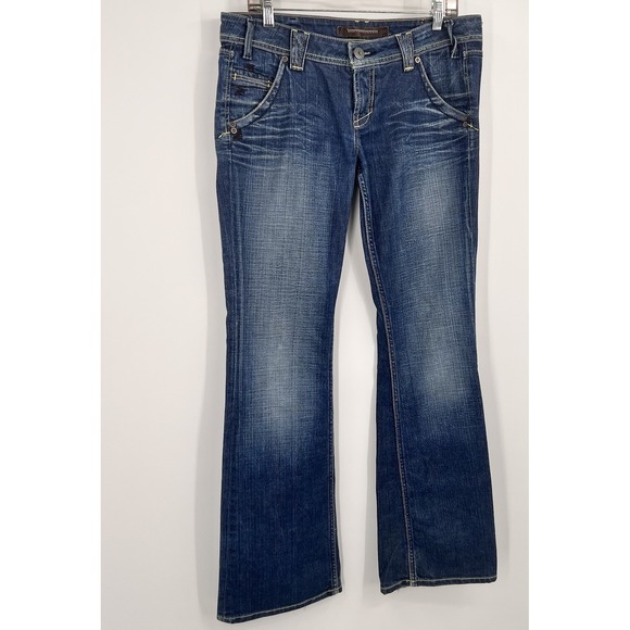 Yanuk Womens Jeans 31 Dreamer Stitch Flare Designer Stitching Medium Wash - Picture 11 of 14